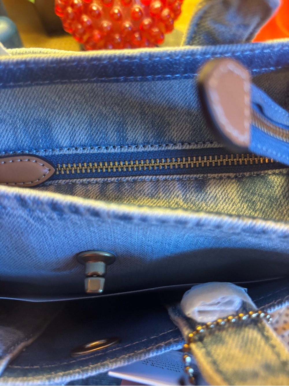 COACH CHERRY DENIM CARGO TOTE BAG - Picture 9 of 11